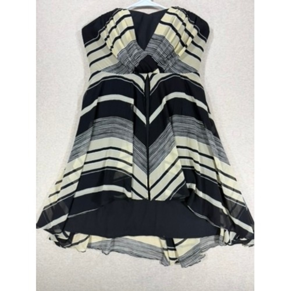 MM Couture by Miss Me Strapless High-Low Dress Womens L Black Cream‎ Striped Exc